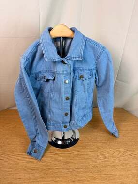 btween Girls Light Wash Denim Jean Trucker Jacket with Lace Detail Tag